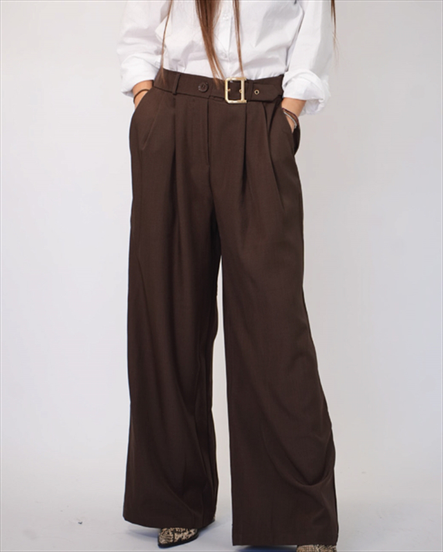 Wide leg pants with gold belt ble207-null