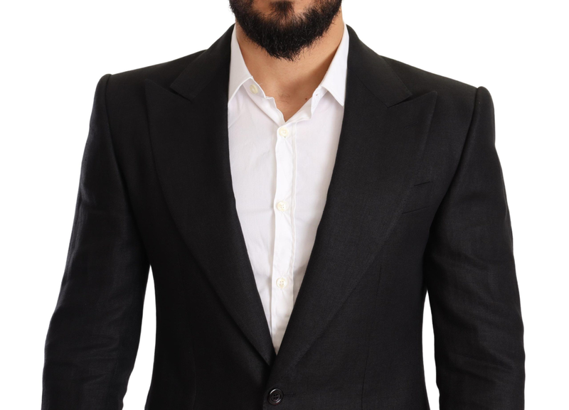 Black linen slim fit coat jacket blazer-null
