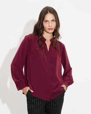 Shirt crepe mao neck, Bordeaux, medium