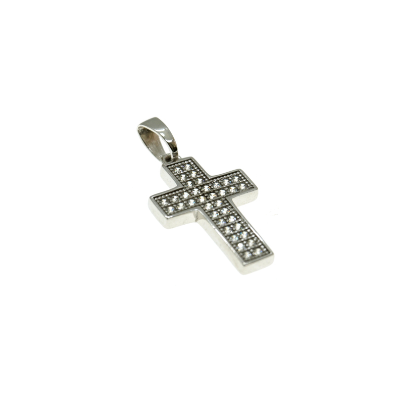 9ct gold cross in white gold with zircons - 50cm-null