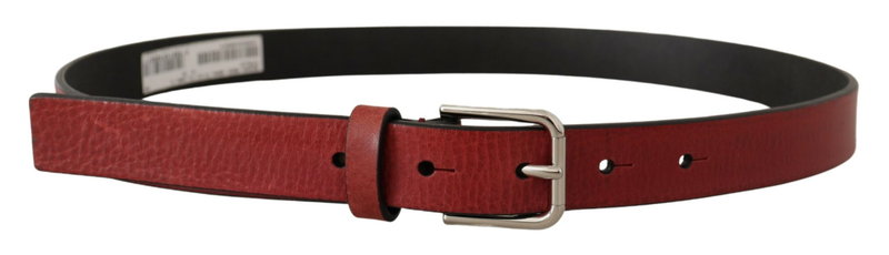 Maroon vitello leather silver metal belt-null
