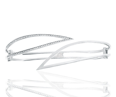 Hestia flame hand cuff, White Zircon - Sterling Silver 925, medium