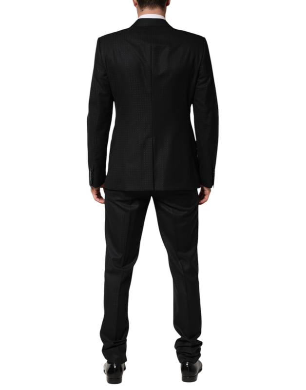 Black jacquard single breasted 2 piece suit-null
