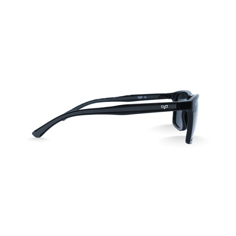 OJO sunglasses man square shine black frame and black grey temples with grey polarised lenses rx image number null