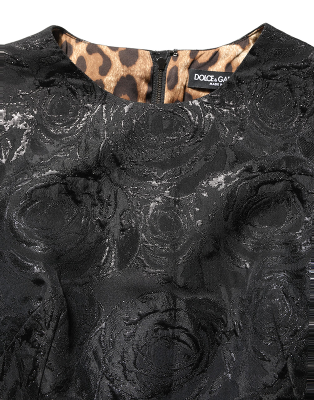 Black floral jacquard flared a-line dress-null