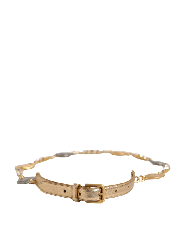 Gold brass chain coin embellished metal buckle belt-null