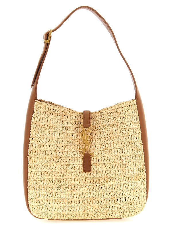 Beige raffia shoulder bag-null