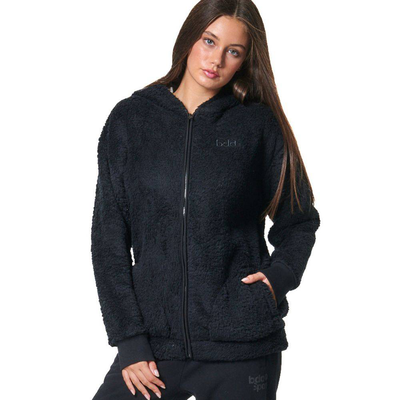 Women's oversized full-zip sherpa hoodie, Black, medium
