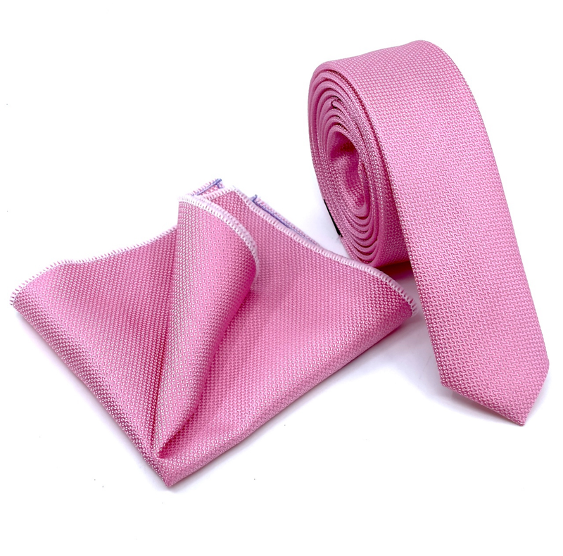 Textured skinny tie with handkerchief image number null