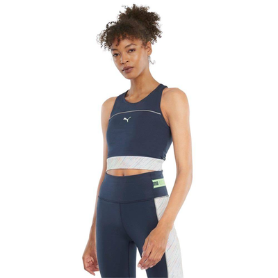 High shine cropped tank top, Blue / White, medium