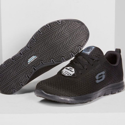 Skechers work lace up mesh slip resistant w, Black, medium
