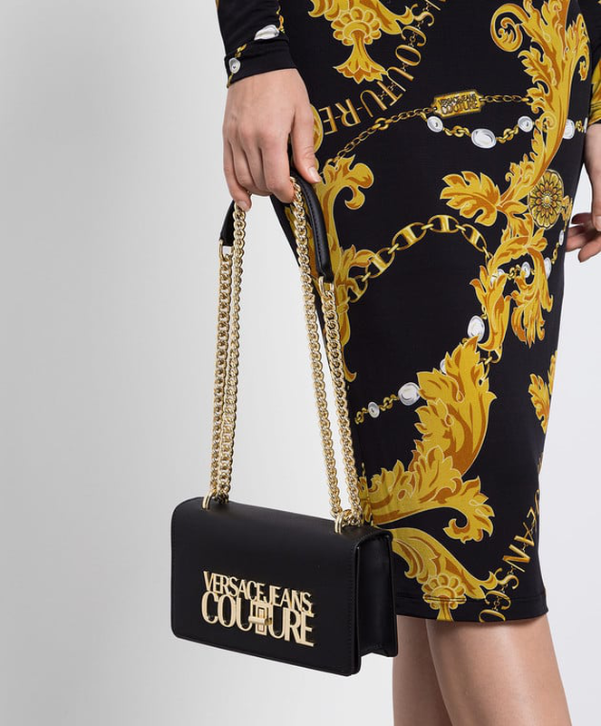 Versace jeans saffiano large logo buckle shoulder bag-null