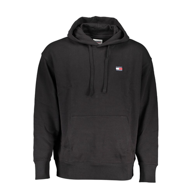 Black cotton men's hoodie, Black, medium