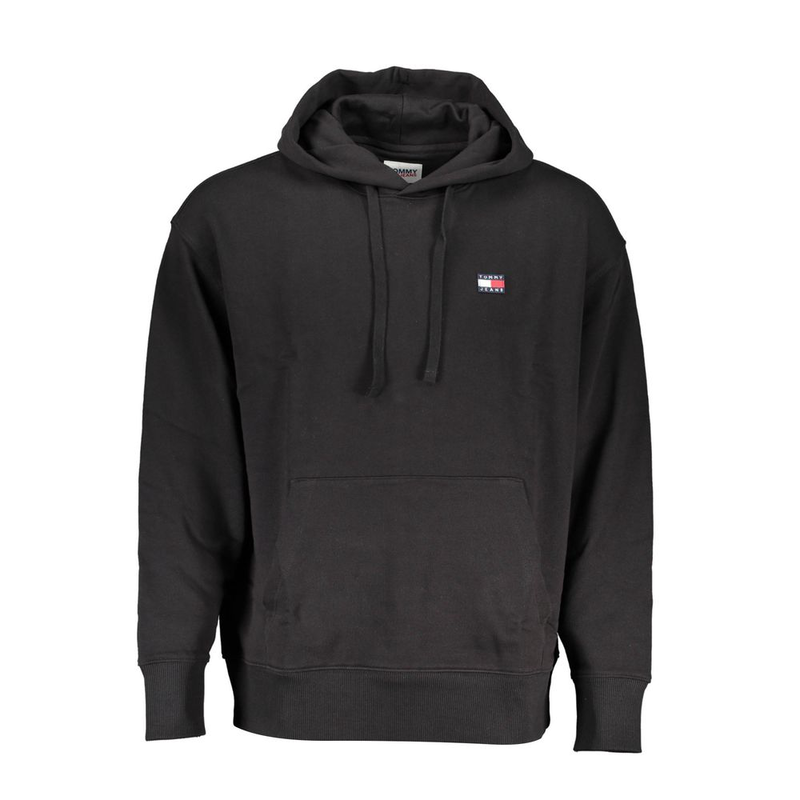 Black cotton men's hoodie-null