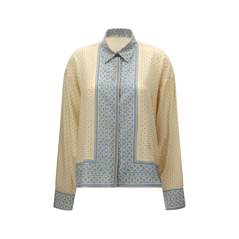 Beige silk pattern shirt-null