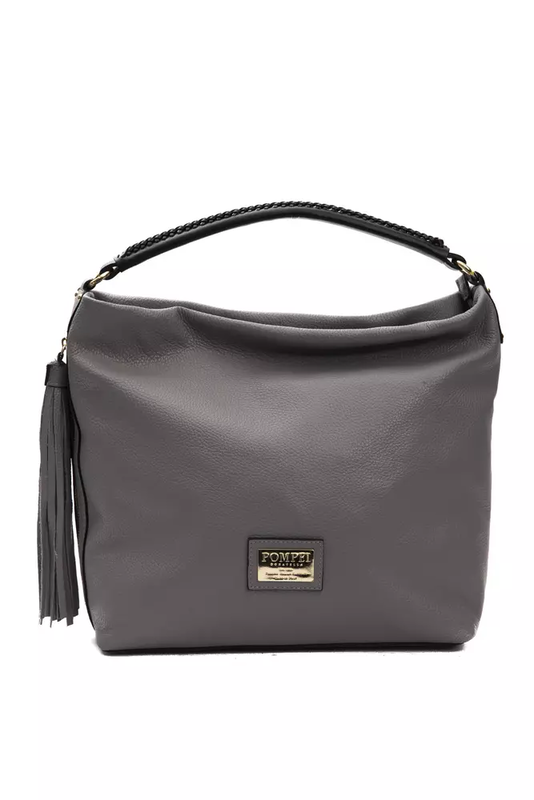 Gray leather women shoulder bag-null