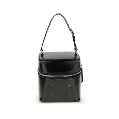 Black calf leather bos taurus backet bag, Black, medium