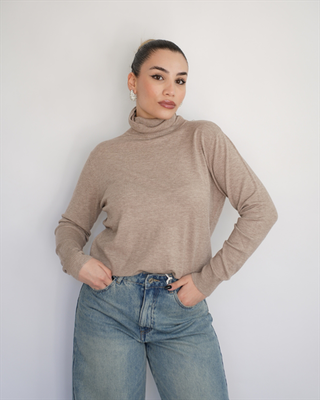 Polo knit top 888-11, Beige, medium