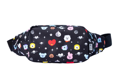 Official licensed bt21 adjustable bumbag - black waist bag