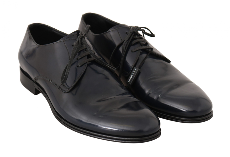 Blue leather dress derby formal mens shoes-null