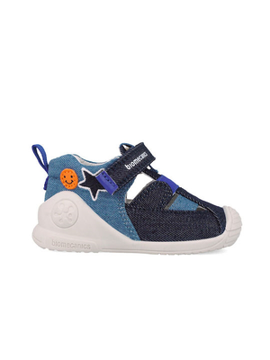 Biomecanics denim velcro strap detail caged boys sandals with playful details, Denim, medium