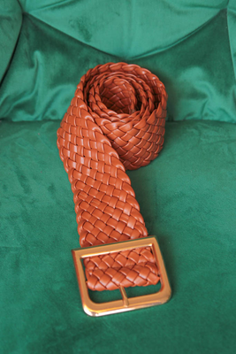 Mettalic square buckle belt camel