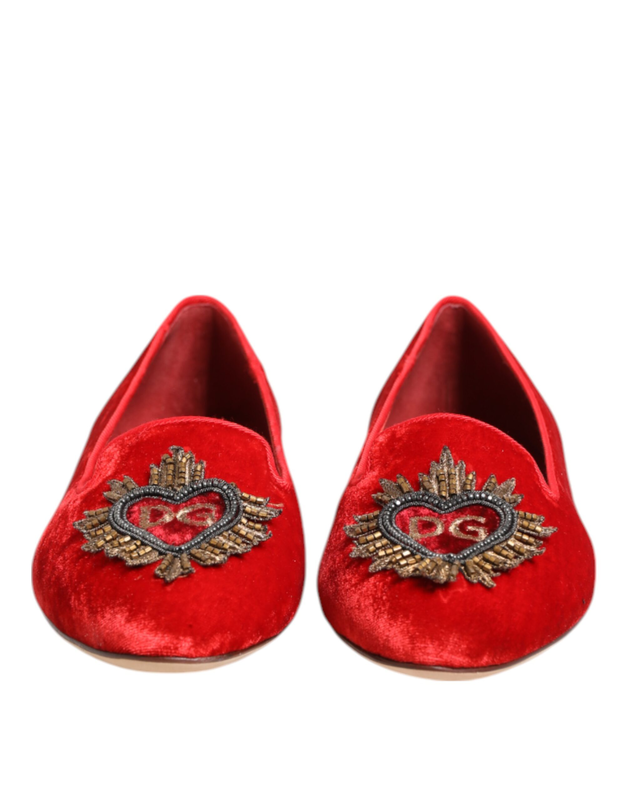Red velvet dg heart loafers flat shoes-null