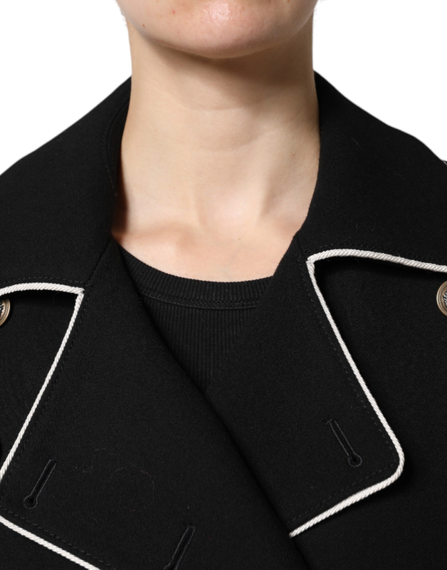 Black wool double breasted blazer jacket-null