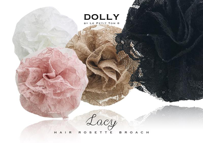 Dolly by le petit tom ® lacy hair/rosette broach in black, , medium