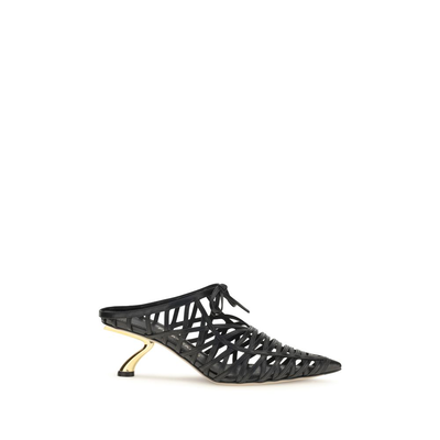 Black calf leather bos taurus mules, Black, medium