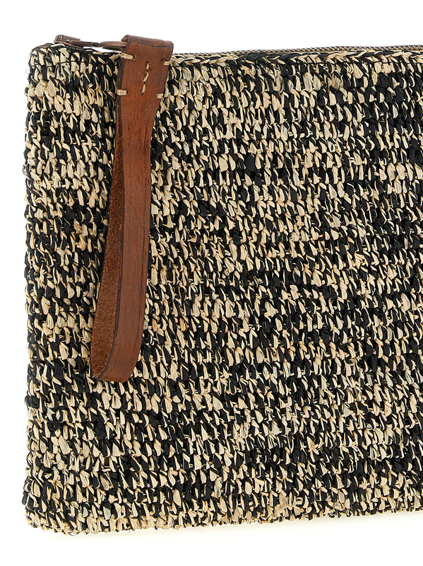 Bicolor raffia clutch bag-null