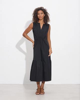 Cotton ruffle dress, Black, medium