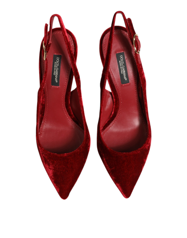 Red suede high heels slingbacks sandals shoes-null