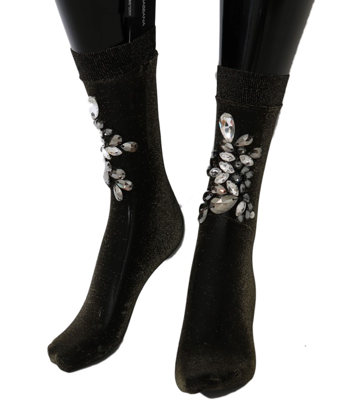 Black stretch floral clear crystal socks-null