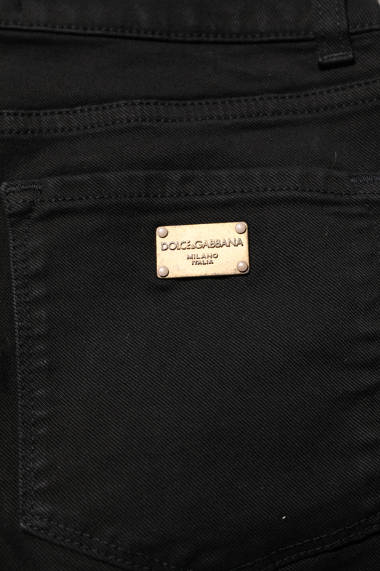 Black skinny cotton mid waisted denim jeans-null