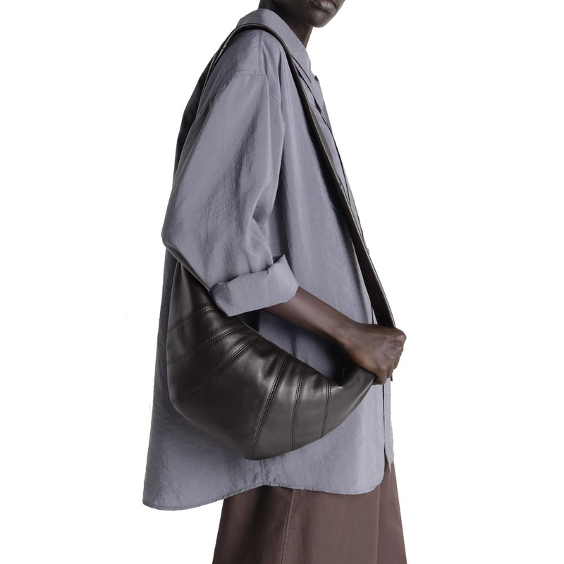 Brown lamb leather shoulder bag-null