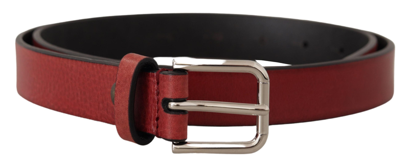 Maroon vitello leather silver metal belt-null