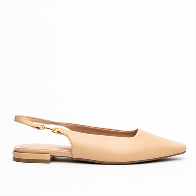 Miss belgini flat slingback pumps with gold hardware detail, Beige, medium