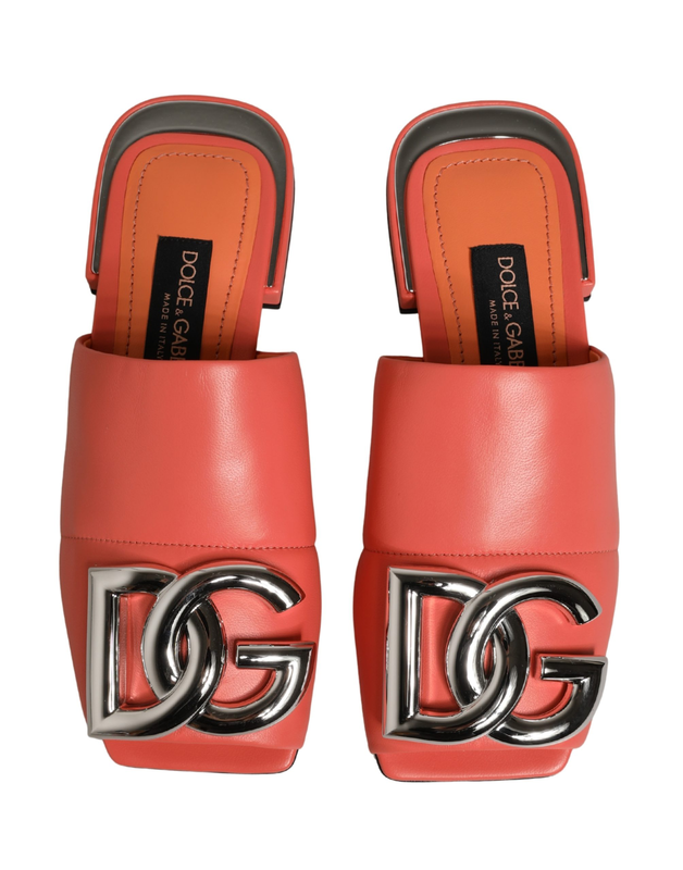 Orange dg logo leather flats sandals shoes-null