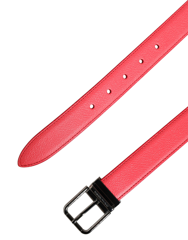 Pink calf leather silver metal buckle belt-null