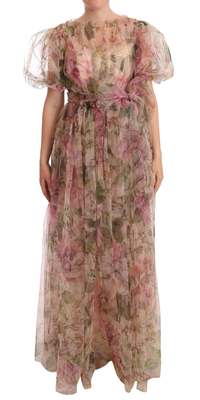 Multicolor floral print long maxi gown dress, Multicolor, medium