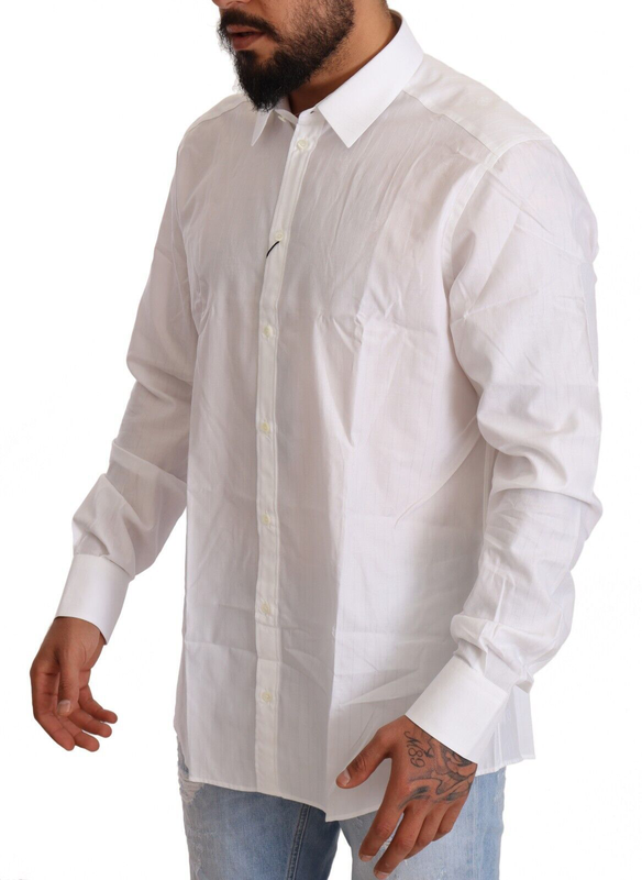 White cotton slim fit men martini shirt-null