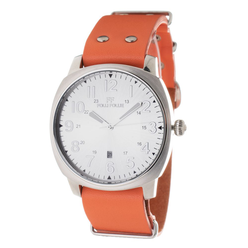 Orange leather dress watch-null