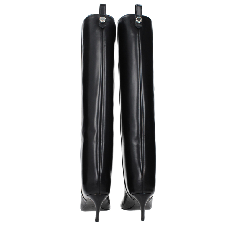 Black leather high heel boots-null