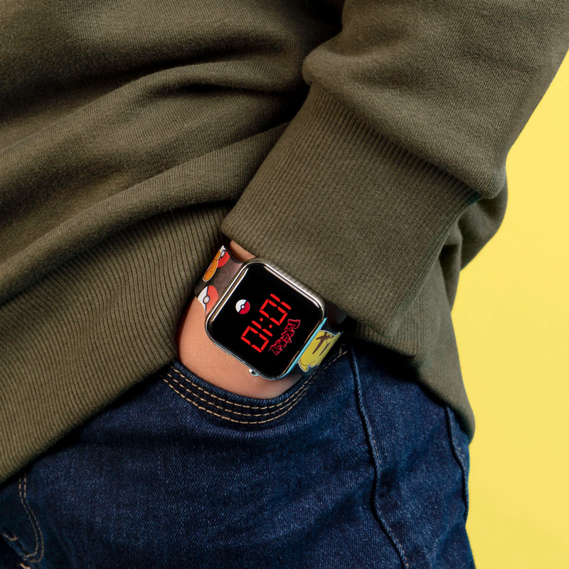 Pokemon kids digital printed black silicone strap watch image number null