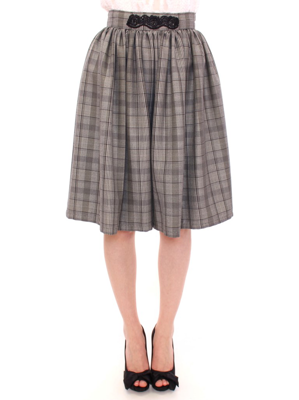 Gray checkered wool shorts skirt-null