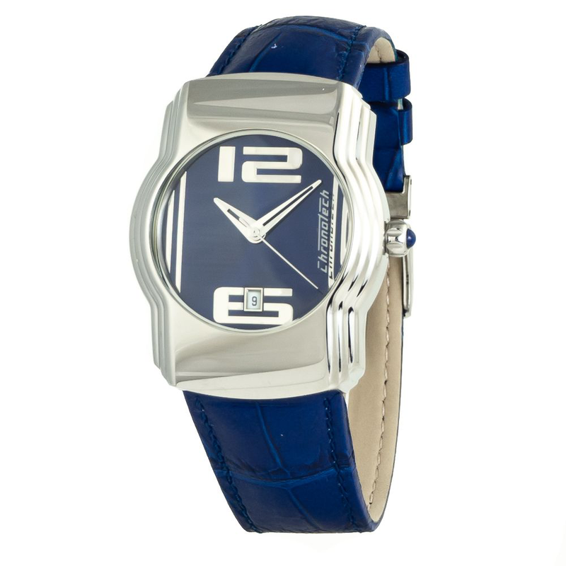 Blue leather dress watch-null