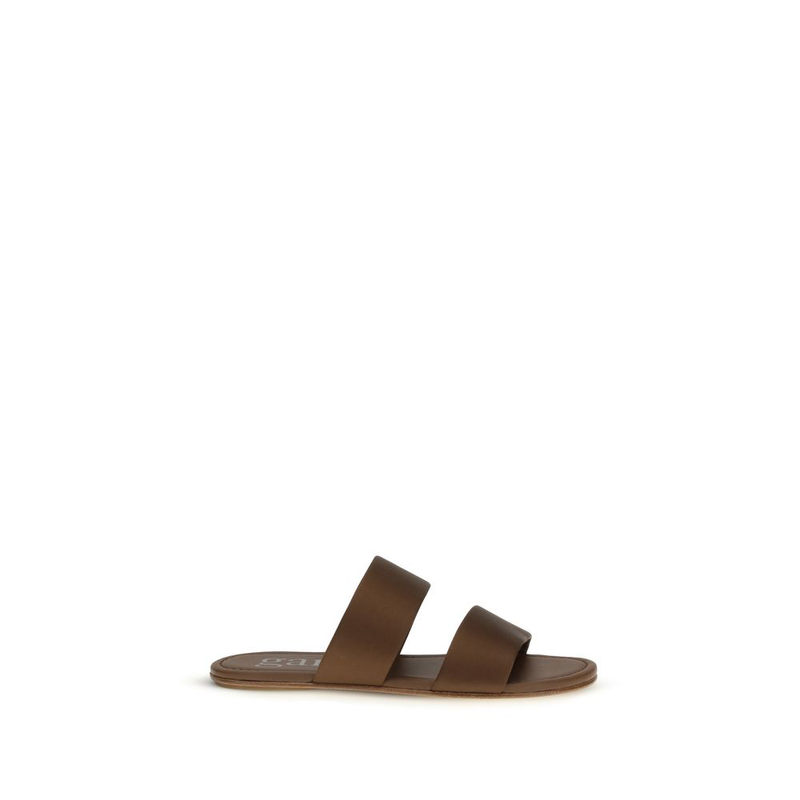 Brown silk flat sandals-null