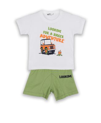 Nek kids wear infant boys short set white/green 51125-160, White, medium