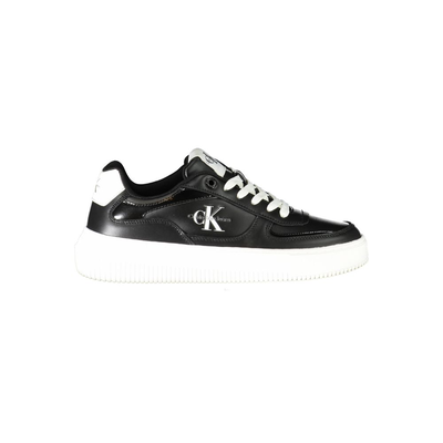 Black polyurethane women sneaker, Black, medium